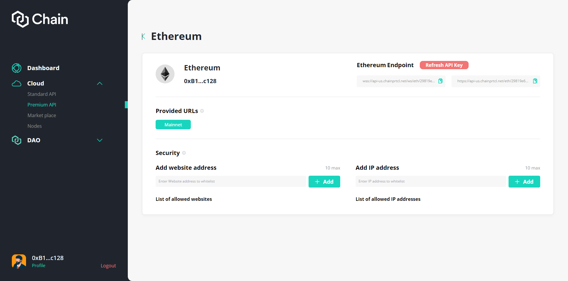 Premium API Detail page
